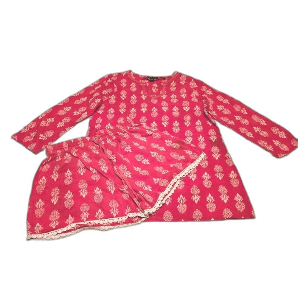 Charlie Paige 2-piece Lounging Set Women Sz S/M-P/M Pink Pineapple Shorts/Tunic